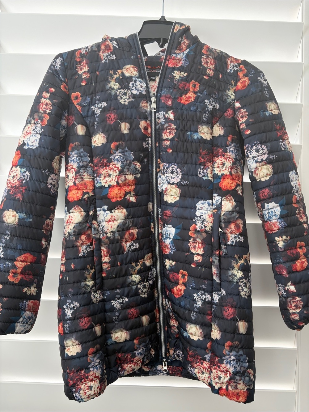 Packable Floral Quilted Long Jacket - Dark Floral